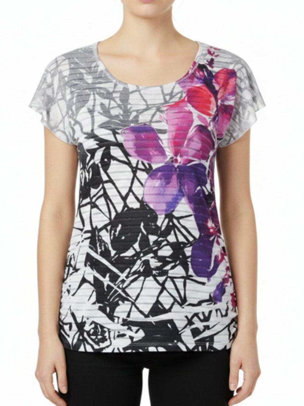 Dots Floral Elastic sides Short Sleeve Top Size L